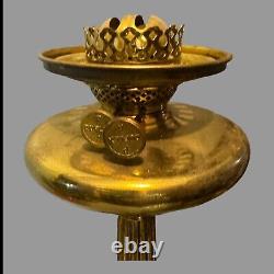 Antique Classical Brass Oil Parlor Lamp Cranberry Glass Ribbed Shade c1880