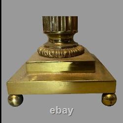 Antique Classical Brass Oil Parlor Lamp Cranberry Glass Ribbed Shade c1880