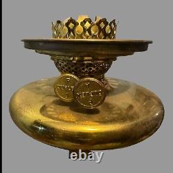 Antique Classical Brass Oil Parlor Lamp Cranberry Glass Ribbed Shade c1880