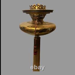 Antique Classical Brass Oil Parlor Lamp Cranberry Glass Ribbed Shade c1880