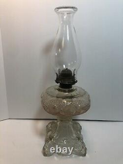 Antique Clear Glass Princess Feather Glass Kerosene Oil Lamp Queen 2 Anne Burner