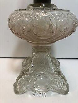 Antique Clear Glass Princess Feather Glass Kerosene Oil Lamp Queen 2 Anne Burner