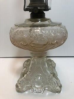Antique Clear Glass Princess Feather Glass Kerosene Oil Lamp Queen 2 Anne Burner