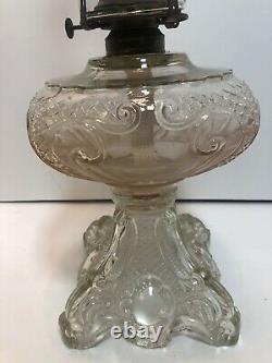 Antique Clear Glass Princess Feather Glass Kerosene Oil Lamp Queen 2 Anne Burner