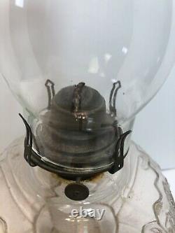 Antique Clear Glass Princess Feather Glass Kerosene Oil Lamp Queen 2 Anne Burner