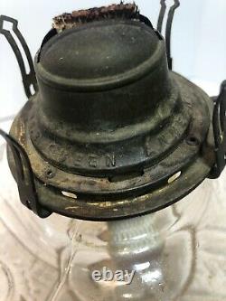 Antique Clear Glass Princess Feather Glass Kerosene Oil Lamp Queen 2 Anne Burner