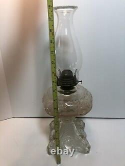 Antique Clear Glass Princess Feather Glass Kerosene Oil Lamp Queen 2 Anne Burner