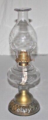 Antique Clear/Gold Glass Oil Lamp With Burner & Chimney / Interesting Lamp