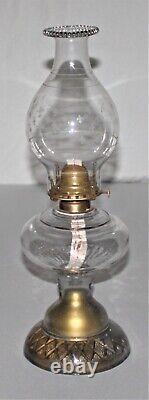 Antique Clear/Gold Glass Oil Lamp With Burner & Chimney / Interesting Lamp