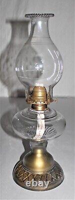 Antique Clear/Gold Glass Oil Lamp With Burner & Chimney / Interesting Lamp