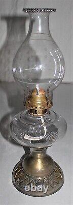 Antique Clear/Gold Glass Oil Lamp With Burner & Chimney / Interesting Lamp