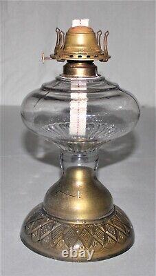 Antique Clear/Gold Glass Oil Lamp With Burner & Chimney / Interesting Lamp