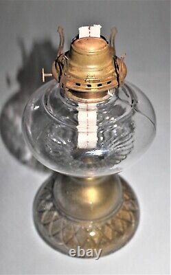 Antique Clear/Gold Glass Oil Lamp With Burner & Chimney / Interesting Lamp