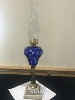 Antique Cobalt Blue Cut to Clear Glass Whale Kerosene Oil Lamp Boston Sandwich