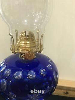 Antique Cobalt Blue Cut to Clear Glass Whale Kerosene Oil Lamp Boston Sandwich