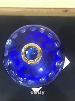 Antique Cobalt Blue Cut to Clear Glass Whale Kerosene Oil Lamp Boston Sandwich