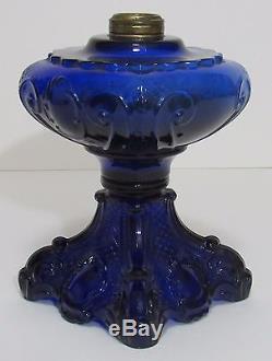 Antique Cobalt Blue Oil Lamp Princess Feather EAPG
