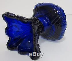 Antique Cobalt Blue Oil Lamp Princess Feather EAPG