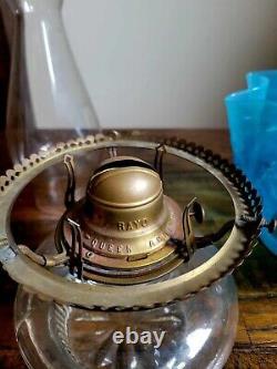 Antique Coin Dot Blue Victorian Wall Bracket Oil Lamp w Mercury Glass Reflector