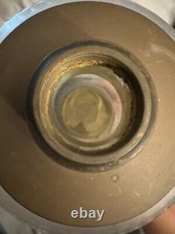 Antique Composite Frosted Oil Lamp Winter Cabin Scene Hand Painted Iron Base