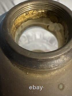 Antique Composite Frosted Oil Lamp Winter Cabin Scene Hand Painted Iron Base