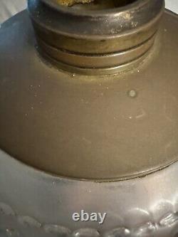 Antique Composite Frosted Oil Lamp Winter Cabin Scene Hand Painted Iron Base