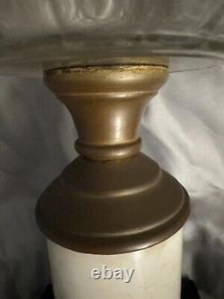 Antique Composite Frosted Oil Lamp Winter Cabin Scene Hand Painted Iron Base