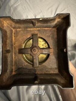 Antique Composite Frosted Oil Lamp Winter Cabin Scene Hand Painted Iron Base