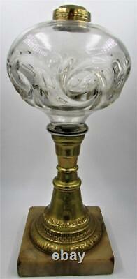 Antique Composite Kerosene Oil Stand Lamp Bullseye Swirl with Ornate Brass Stem