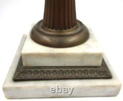 Antique Composite Kerosene Stand Lamp Opaque Blue Glass Gothic Gilt 2-Step Base