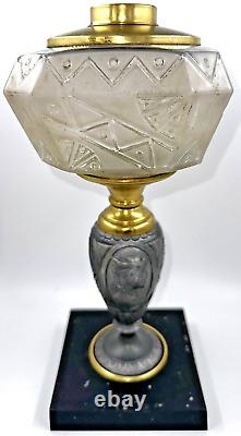 Antique Composite Oil Kerosene Lamp Geometric AZTEC Font Musketeer Figural 1872