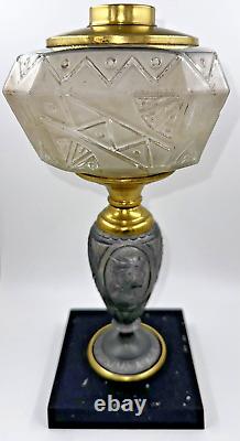 Antique Composite Oil Kerosene Lamp Geometric AZTEC Font Musketeer Figural 1872