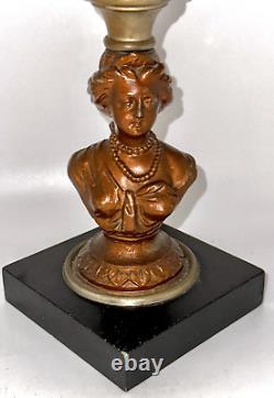 Antique Composite Oil Kerosene Lamp HEART & STARS Font with Gallinger Lady Stem