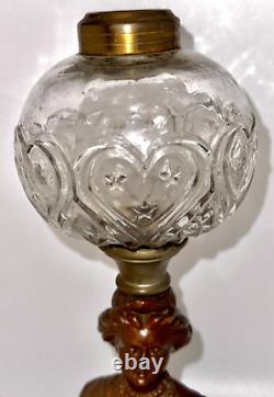 Antique Composite Oil Kerosene Lamp HEART & STARS Font with Gallinger Lady Stem