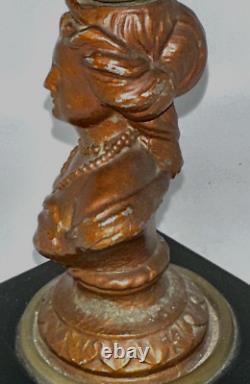 Antique Composite Oil Kerosene Lamp HEART & STARS Font with Gallinger Lady Stem