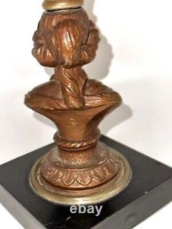 Antique Composite Oil Kerosene Lamp HEART & STARS Font with Gallinger Lady Stem