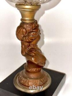 Antique Composite Oil Kerosene Lamp HEART & STARS Font with Gallinger Lady Stem