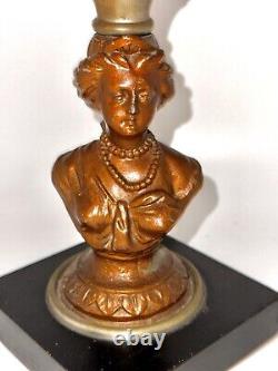 Antique Composite Oil Kerosene Lamp HEART & STARS Font with Gallinger Lady Stem