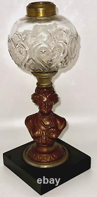 Antique Composite Oil Kerosene Lamp HEART & STARS Font with Gallinger Lady Stem