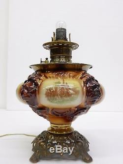 Antique Consolidated Co. Lion Gone With The Wind electricfied Oil Lamp, GWTW