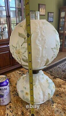 Antique Consolidated GWTW Parlor Oil Lamp with Embossed Flowers Ball Shade