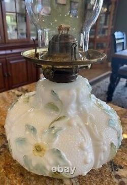 Antique Consolidated GWTW Parlor Oil Lamp with Embossed Flowers Ball Shade