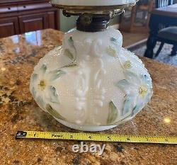 Antique Consolidated GWTW Parlor Oil Lamp with Embossed Flowers Ball Shade