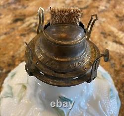 Antique Consolidated GWTW Parlor Oil Lamp with Embossed Flowers Ball Shade