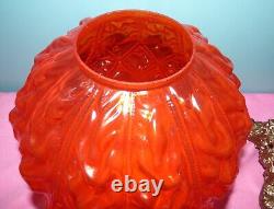 Antique Consolidated Red Satin Glass Diamond Drape GWTW Oil Lamp