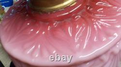 Antique. Converted Chamber oil lamp overlay ruby pink white glass