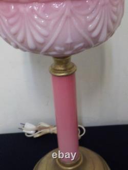 Antique. Converted Chamber oil lamp overlay ruby pink white glass