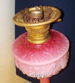 Antique. Converted Chamber oil lamp overlay ruby pink white glass