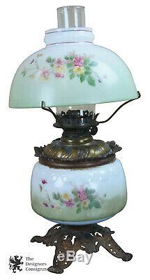 Antique Converted Electric Oil Lamp Parlor Lantern Floral Bird Gone w the Wind