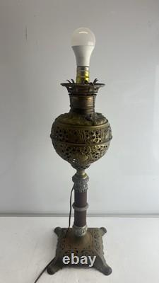 Antique Converted Oil Lamp Ornate Brass Victorian Table Lamp. 22 Tall